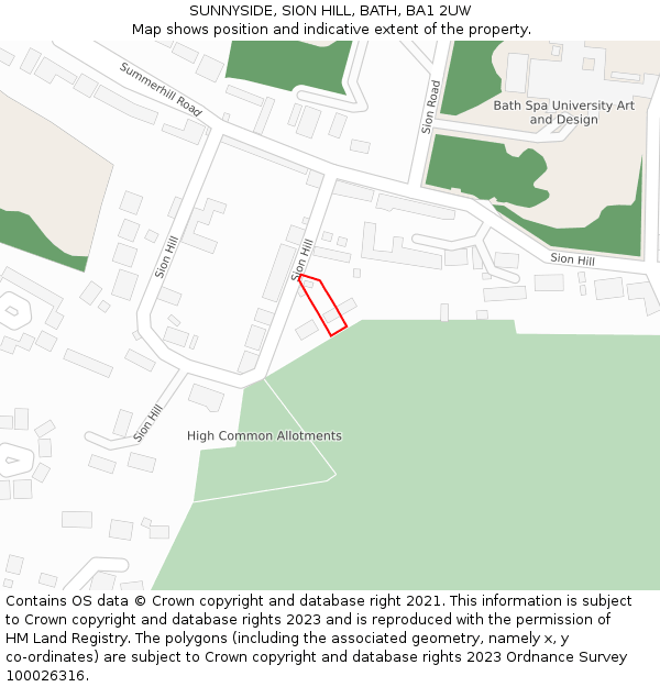 SUNNYSIDE, SION HILL, BATH, BA1 2UW: Location map and indicative extent of plot