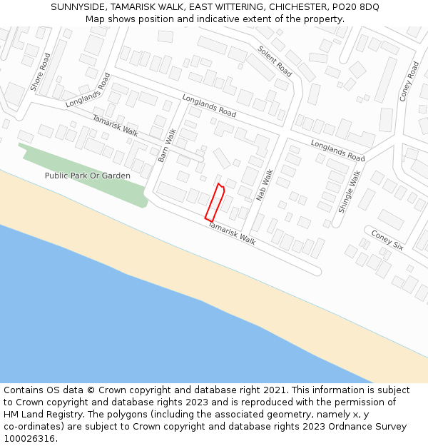 SUNNYSIDE, TAMARISK WALK, EAST WITTERING, CHICHESTER, PO20 8DQ: Location map and indicative extent of plot
