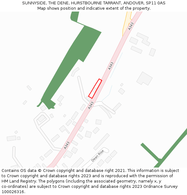 SUNNYSIDE, THE DENE, HURSTBOURNE TARRANT, ANDOVER, SP11 0AS: Location map and indicative extent of plot