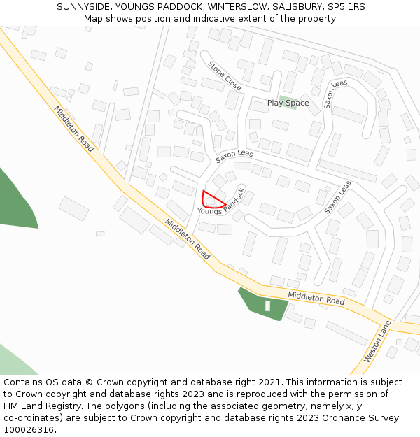 SUNNYSIDE, YOUNGS PADDOCK, WINTERSLOW, SALISBURY, SP5 1RS: Location map and indicative extent of plot