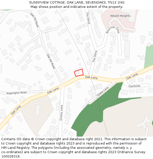 SUNNYVIEW COTTAGE, OAK LANE, SEVENOAKS, TN13 1NG: Location map and indicative extent of plot