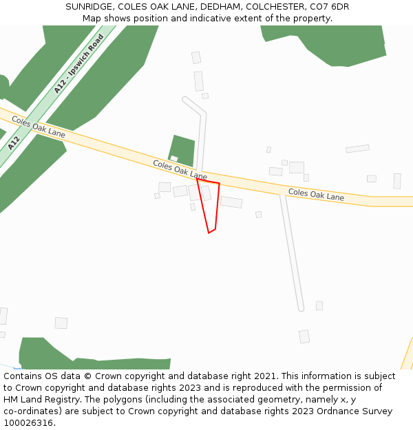 SUNRIDGE, COLES OAK LANE, DEDHAM, COLCHESTER, CO7 6DR: Location map and indicative extent of plot