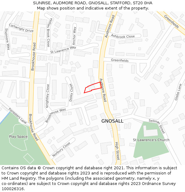 SUNRISE, AUDMORE ROAD, GNOSALL, STAFFORD, ST20 0HA: Location map and indicative extent of plot