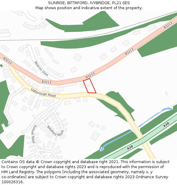 SUNRISE, BITTAFORD, IVYBRIDGE, PL21 0ES: Location map and indicative extent of plot