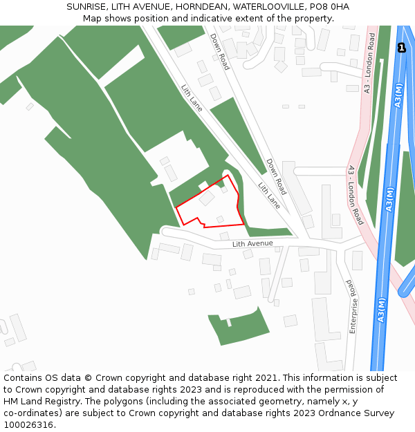 SUNRISE, LITH AVENUE, HORNDEAN, WATERLOOVILLE, PO8 0HA: Location map and indicative extent of plot