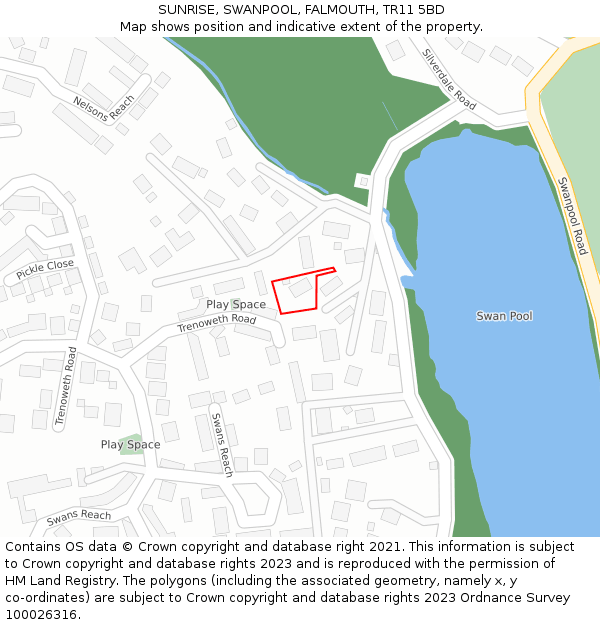 SUNRISE, SWANPOOL, FALMOUTH, TR11 5BD: Location map and indicative extent of plot