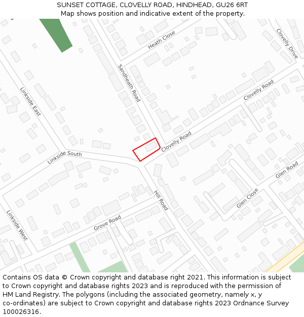 SUNSET COTTAGE, CLOVELLY ROAD, HINDHEAD, GU26 6RT: Location map and indicative extent of plot