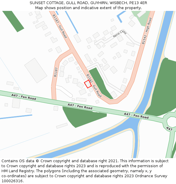 SUNSET COTTAGE, GULL ROAD, GUYHIRN, WISBECH, PE13 4ER: Location map and indicative extent of plot