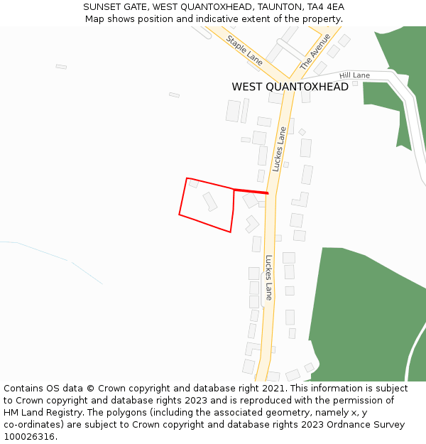 SUNSET GATE, WEST QUANTOXHEAD, TAUNTON, TA4 4EA: Location map and indicative extent of plot