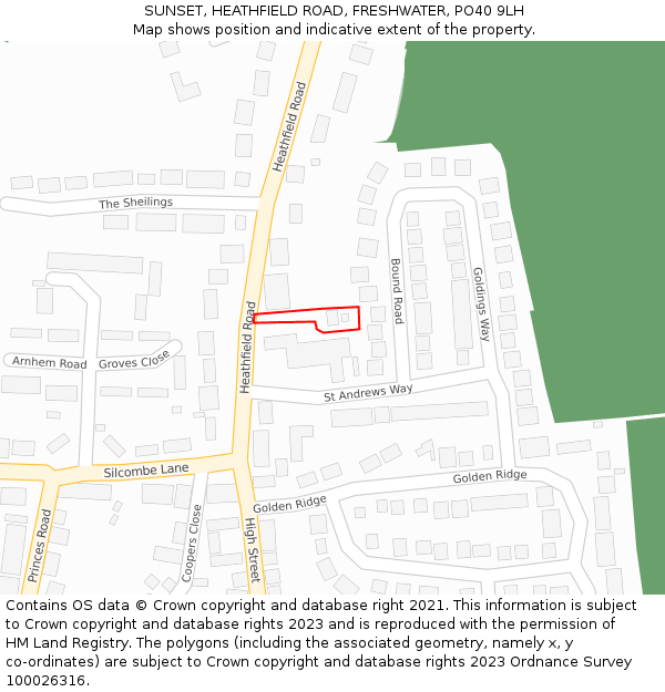 SUNSET, HEATHFIELD ROAD, FRESHWATER, PO40 9LH: Location map and indicative extent of plot