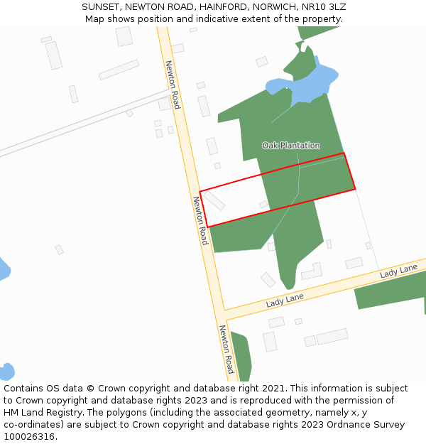 SUNSET, NEWTON ROAD, HAINFORD, NORWICH, NR10 3LZ: Location map and indicative extent of plot