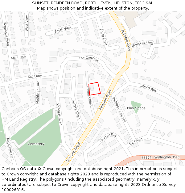 SUNSET, PENDEEN ROAD, PORTHLEVEN, HELSTON, TR13 9AL: Location map and indicative extent of plot