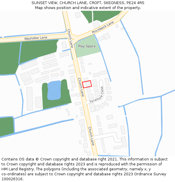 SUNSET VIEW, CHURCH LANE, CROFT, SKEGNESS, PE24 4RS: Location map and indicative extent of plot