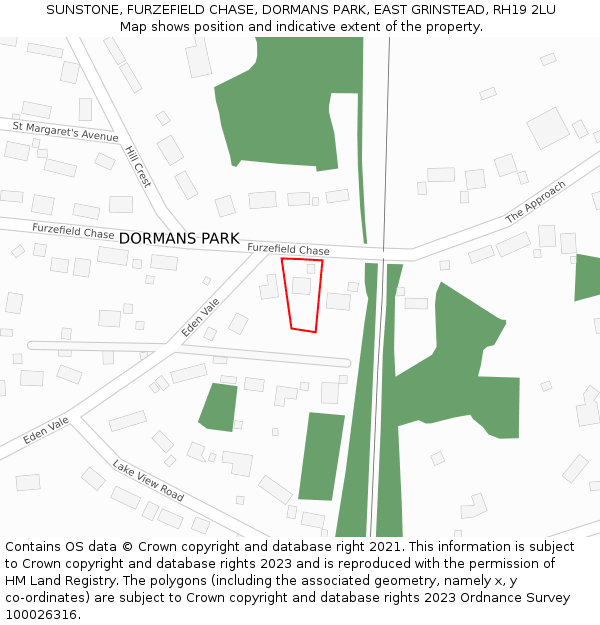 SUNSTONE, FURZEFIELD CHASE, DORMANS PARK, EAST GRINSTEAD, RH19 2LU: Location map and indicative extent of plot
