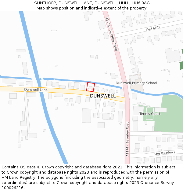 SUNTHORP, DUNSWELL LANE, DUNSWELL, HULL, HU6 0AG: Location map and indicative extent of plot