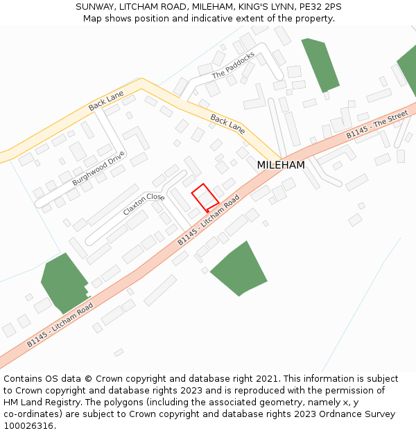 SUNWAY, LITCHAM ROAD, MILEHAM, KING'S LYNN, PE32 2PS: Location map and indicative extent of plot