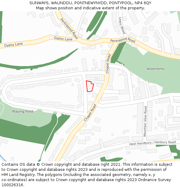 SUNWAYS, WAUNDDU, PONTNEWYNYDD, PONTYPOOL, NP4 6QY: Location map and indicative extent of plot