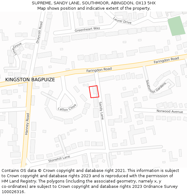 SUPREME, SANDY LANE, SOUTHMOOR, ABINGDON, OX13 5HX: Location map and indicative extent of plot