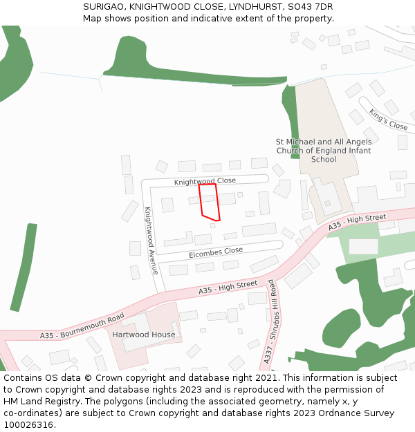 SURIGAO, KNIGHTWOOD CLOSE, LYNDHURST, SO43 7DR: Location map and indicative extent of plot