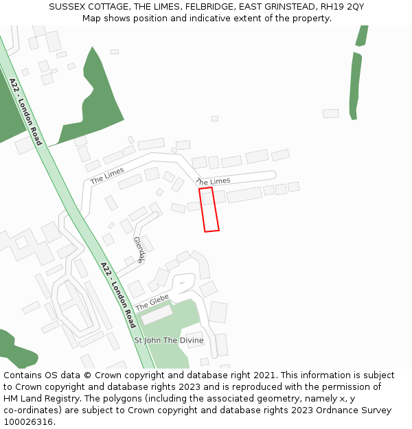 SUSSEX COTTAGE, THE LIMES, FELBRIDGE, EAST GRINSTEAD, RH19 2QY: Location map and indicative extent of plot