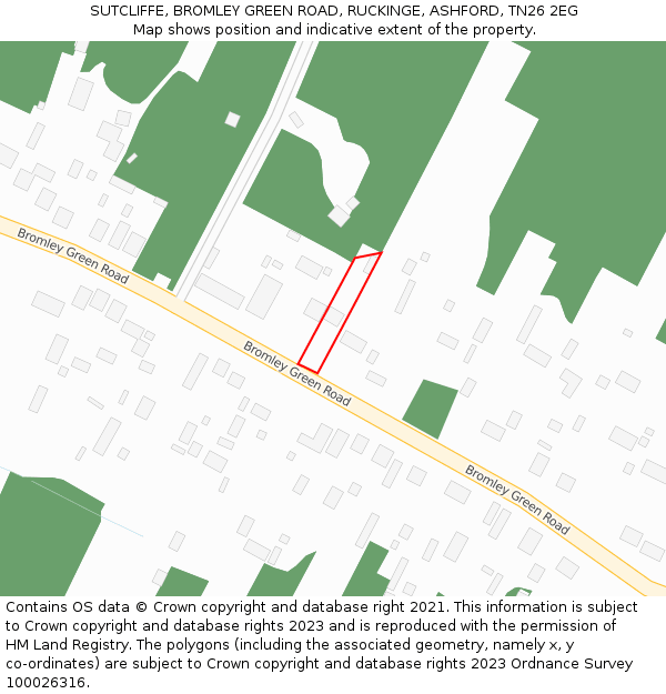 SUTCLIFFE, BROMLEY GREEN ROAD, RUCKINGE, ASHFORD, TN26 2EG: Location map and indicative extent of plot