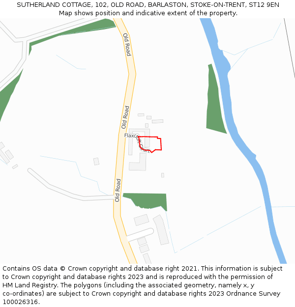 SUTHERLAND COTTAGE, 102, OLD ROAD, BARLASTON, STOKE-ON-TRENT, ST12 9EN: Location map and indicative extent of plot