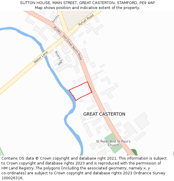 SUTTON HOUSE, MAIN STREET, GREAT CASTERTON, STAMFORD, PE9 4AP: Location map and indicative extent of plot