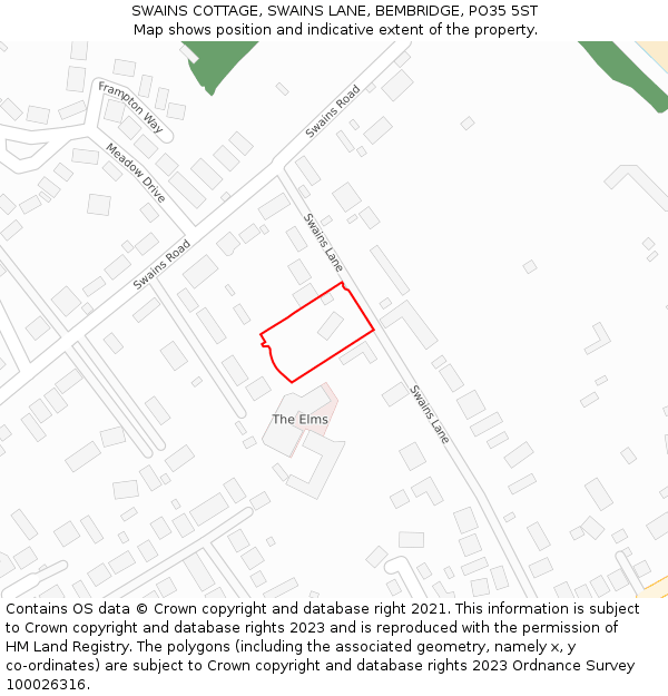 SWAINS COTTAGE, SWAINS LANE, BEMBRIDGE, PO35 5ST: Location map and indicative extent of plot