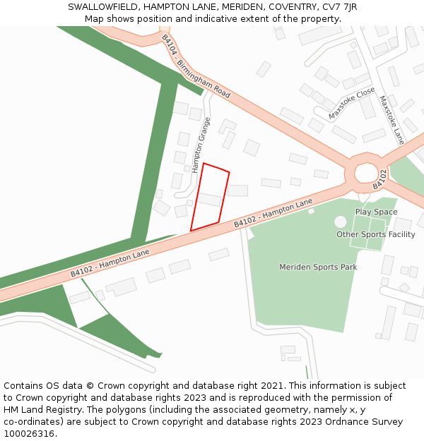 SWALLOWFIELD, HAMPTON LANE, MERIDEN, COVENTRY, CV7 7JR: Location map and indicative extent of plot