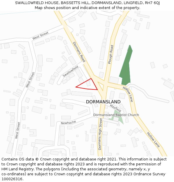 SWALLOWFIELD HOUSE, BASSETTS HILL, DORMANSLAND, LINGFIELD, RH7 6QJ: Location map and indicative extent of plot