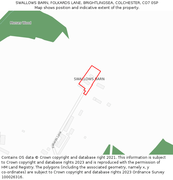 SWALLOWS BARN, FOLKARDS LANE, BRIGHTLINGSEA, COLCHESTER, CO7 0SP: Location map and indicative extent of plot