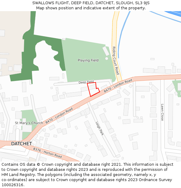 SWALLOWS FLIGHT, DEEP FIELD, DATCHET, SLOUGH, SL3 9JS: Location map and indicative extent of plot