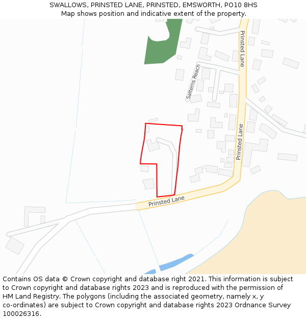 SWALLOWS, PRINSTED LANE, PRINSTED, EMSWORTH, PO10 8HS: Location map and indicative extent of plot