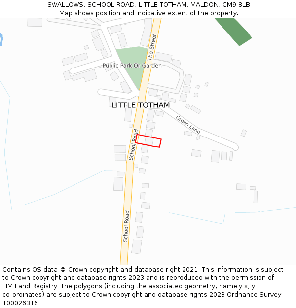 SWALLOWS, SCHOOL ROAD, LITTLE TOTHAM, MALDON, CM9 8LB: Location map and indicative extent of plot