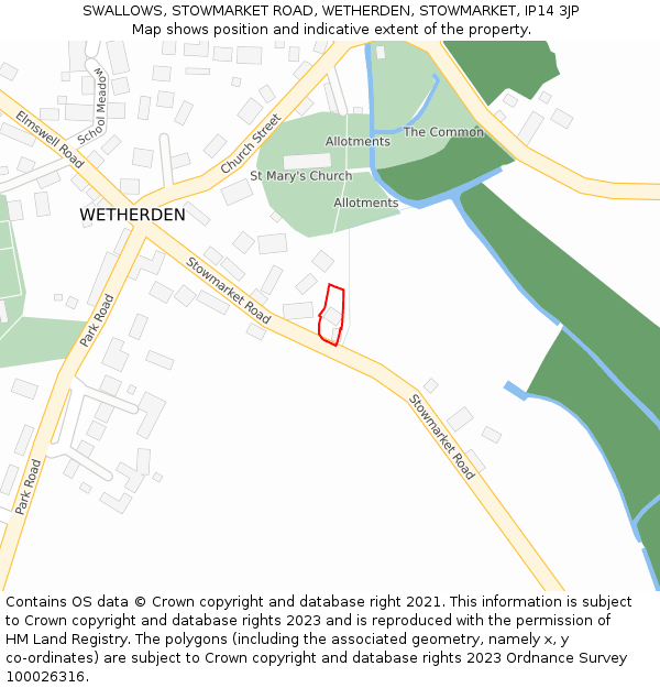 SWALLOWS, STOWMARKET ROAD, WETHERDEN, STOWMARKET, IP14 3JP: Location map and indicative extent of plot