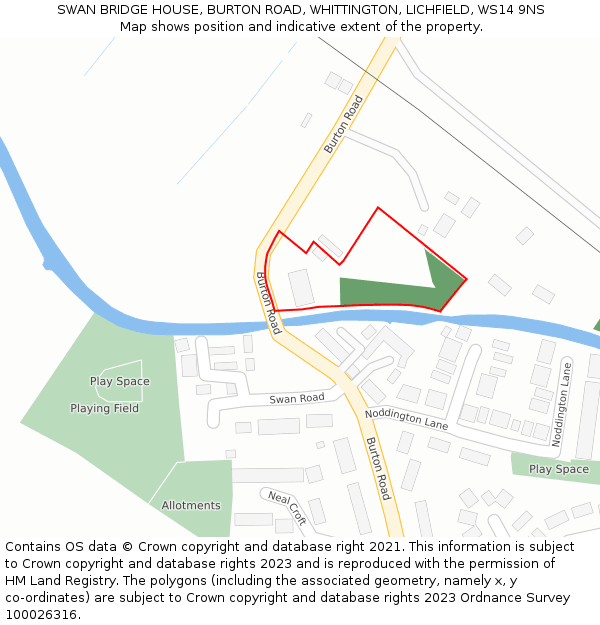 SWAN BRIDGE HOUSE, BURTON ROAD, WHITTINGTON, LICHFIELD, WS14 9NS: Location map and indicative extent of plot