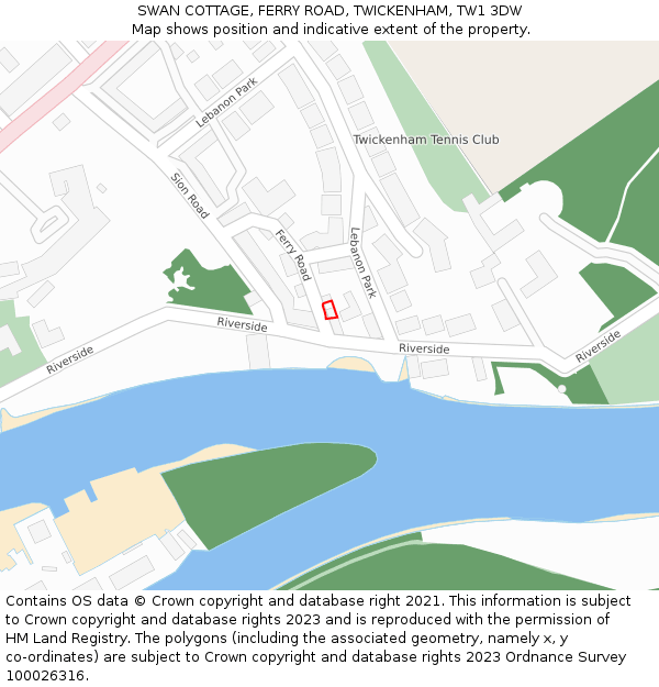 SWAN COTTAGE, FERRY ROAD, TWICKENHAM, TW1 3DW: Location map and indicative extent of plot