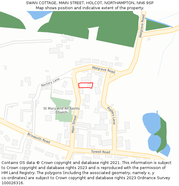 SWAN COTTAGE, MAIN STREET, HOLCOT, NORTHAMPTON, NN6 9SP: Location map and indicative extent of plot