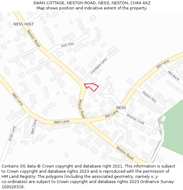 SWAN COTTAGE, NESTON ROAD, NESS, NESTON, CH64 4AZ: Location map and indicative extent of plot