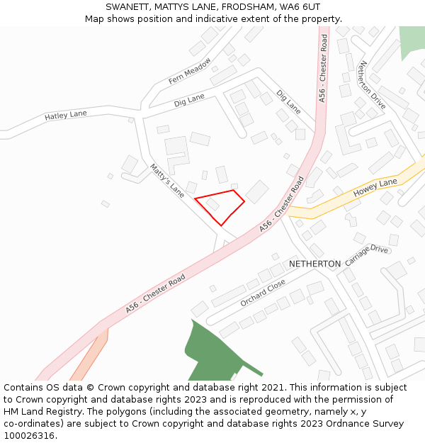 SWANETT, MATTYS LANE, FRODSHAM, WA6 6UT: Location map and indicative extent of plot