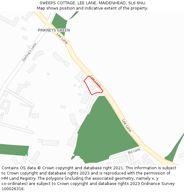 SWEEPS COTTAGE, LEE LANE, MAIDENHEAD, SL6 6NU: Location map and indicative extent of plot