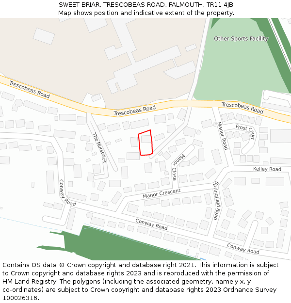 SWEET BRIAR, TRESCOBEAS ROAD, FALMOUTH, TR11 4JB: Location map and indicative extent of plot