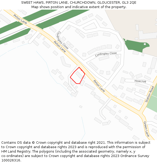 SWEET HAWS, PIRTON LANE, CHURCHDOWN, GLOUCESTER, GL3 2QE: Location map and indicative extent of plot