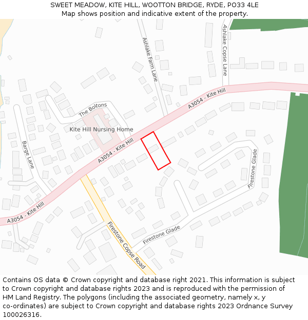 SWEET MEADOW, KITE HILL, WOOTTON BRIDGE, RYDE, PO33 4LE: Location map and indicative extent of plot