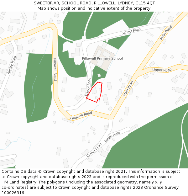 SWEETBRIAR, SCHOOL ROAD, PILLOWELL, LYDNEY, GL15 4QT: Location map and indicative extent of plot