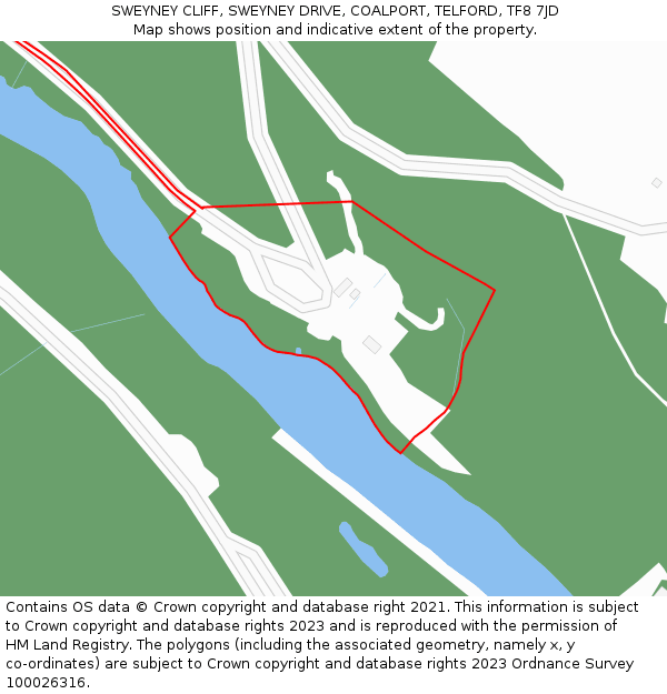 SWEYNEY CLIFF, SWEYNEY DRIVE, COALPORT, TELFORD, TF8 7JD: Location map and indicative extent of plot