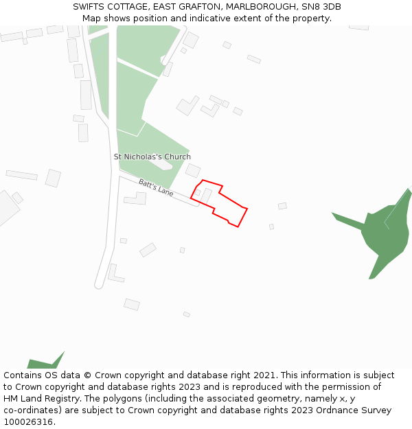 SWIFTS COTTAGE, EAST GRAFTON, MARLBOROUGH, SN8 3DB: Location map and indicative extent of plot