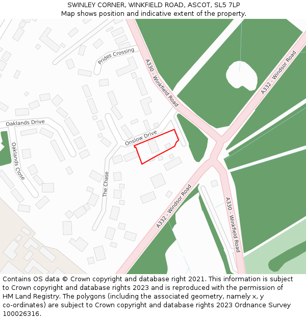 SWINLEY CORNER, WINKFIELD ROAD, ASCOT, SL5 7LP: Location map and indicative extent of plot