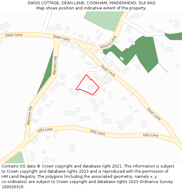 SWISS COTTAGE, DEAN LANE, COOKHAM, MAIDENHEAD, SL6 9AG: Location map and indicative extent of plot