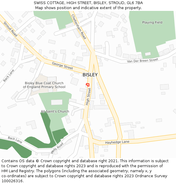 SWISS COTTAGE, HIGH STREET, BISLEY, STROUD, GL6 7BA: Location map and indicative extent of plot